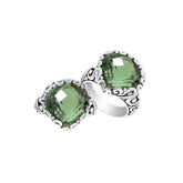 Handmade sterling silver statement ring with Green Amethyst Quartz stones and Balinese silverwork
